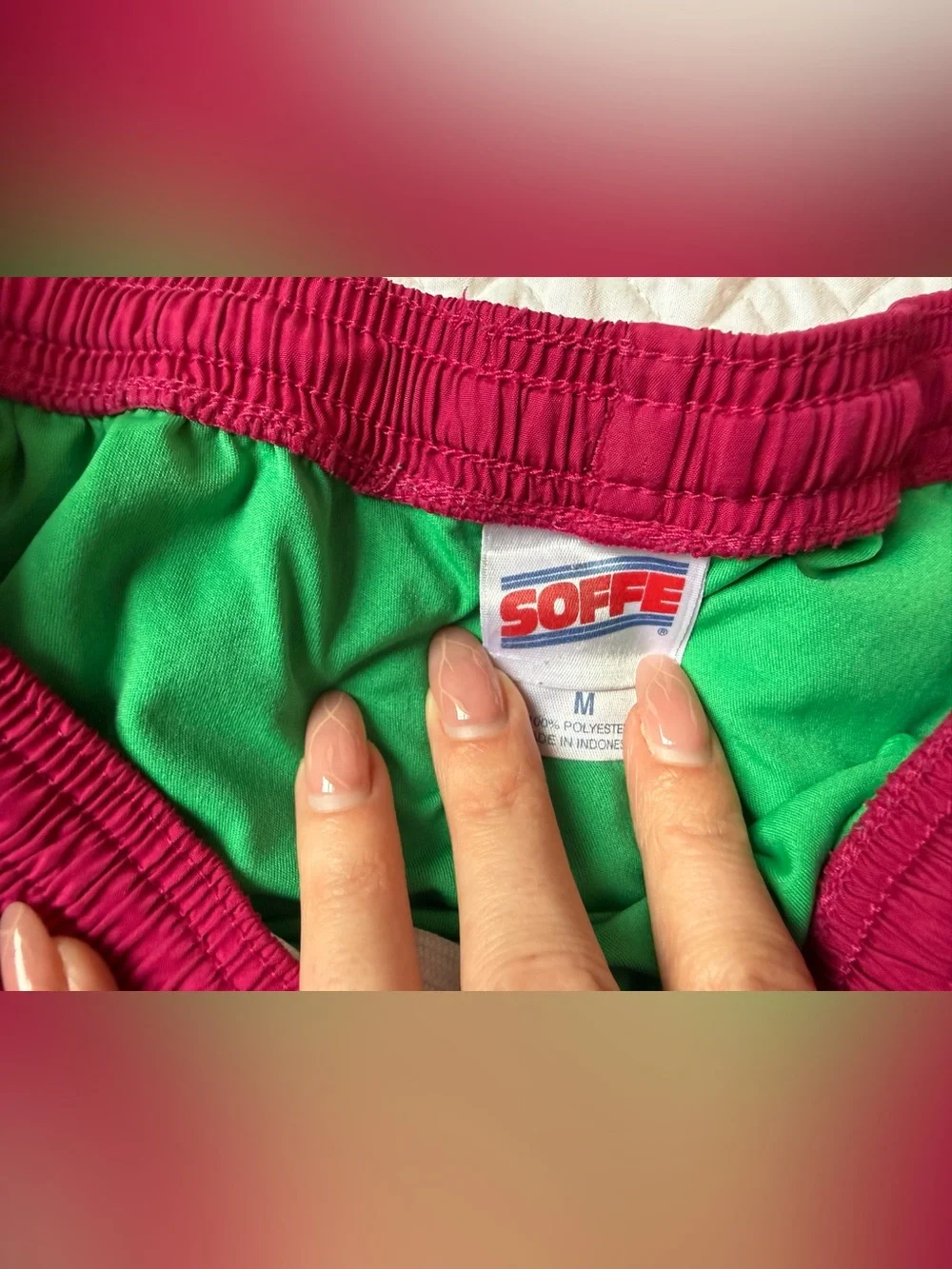 Medium Soffee Hot Pink Women's Athletic Shorts with Green Trim - Picture 2 of 4